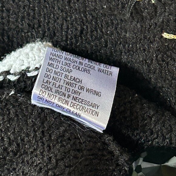 Vintage Northern Isles Womens Large Black Ramie Embellished Cardigan Sweater - Picture 9 of 9